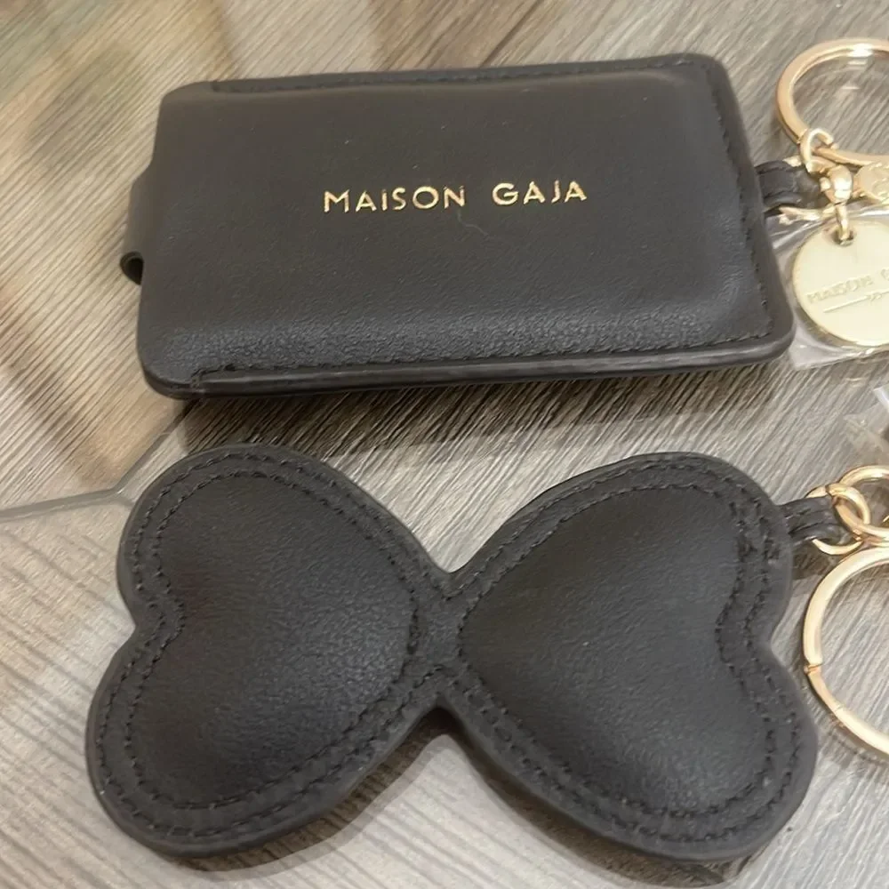 Maisin Gaja Handbag Tags Hangbag Charms Key Chains Faux Black Leather Gold-tone